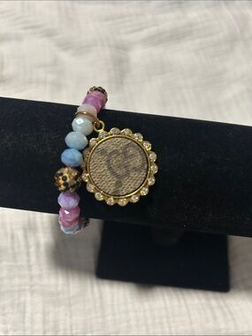 Keep it Gypsy Upcycled Gucci BeadBracelet with Pink, Light Blue, leopard Accents